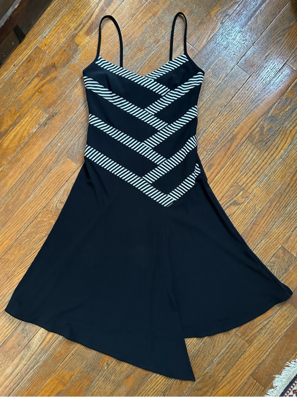 Joseph Ribkoff Black Dress with White Chevron Stripes